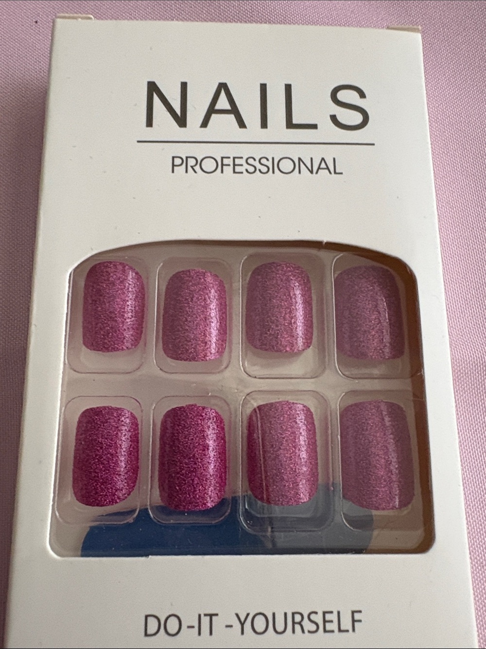Pink glitter Short square Press on Nails